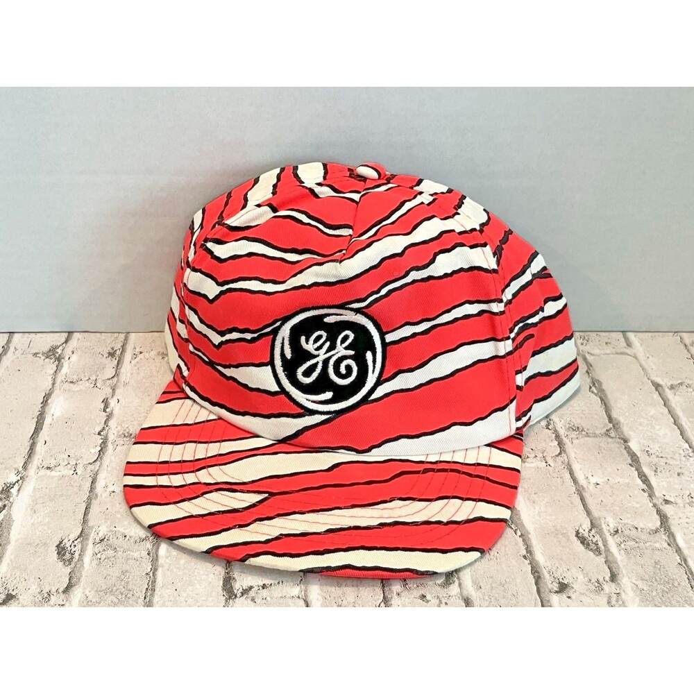 Vtg Zubaz 90e Pink GE General Electrics Striped Snapback Hat USA Made Cap